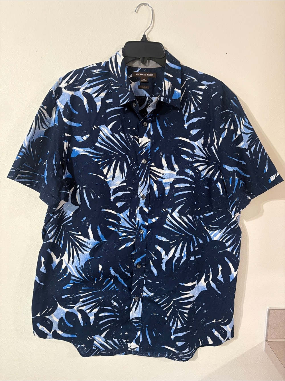 Michael Kors Palm Tree Tropical Print Hawaiian Style Polo Button Down Shirt XL